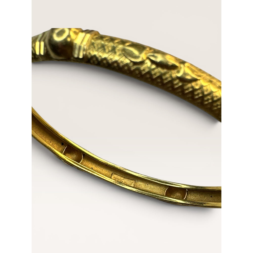 22K Gold Indian Bangle Bracelets Pair Hand Chased KDM Size 7.5 Vintage