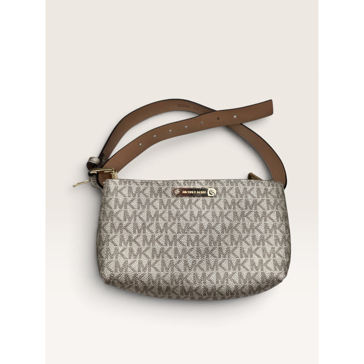 Michael Kors Signature Monogram Metallic Gold Belt Bag Waist Pack S/M