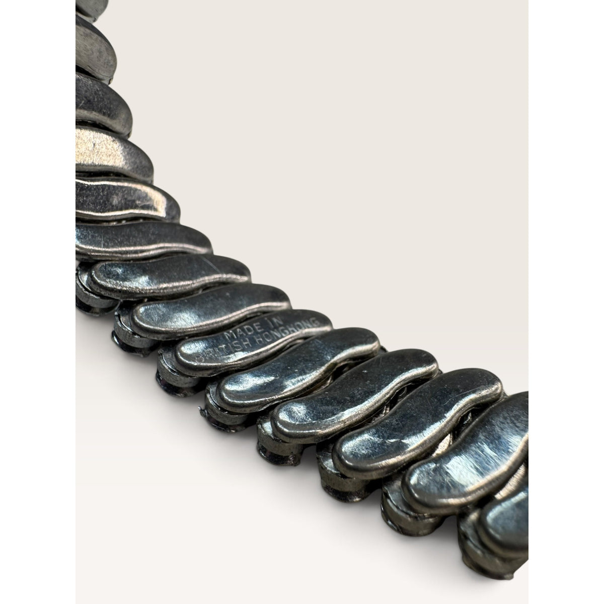 1950s British Hong Kong Ice Blue Rhinestone 3 Row Expansion Bracelet .55"