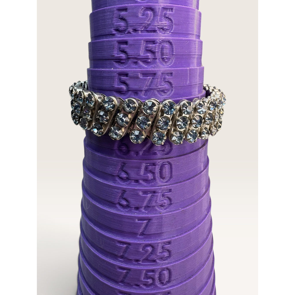 1950s British Hong Kong Ice Blue Rhinestone 3 Row Expansion Bracelet .55"