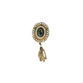 Jade Cabochon Tassel Brooch Gold Tone Faux Pearl Halo Dangle 1970s Vintage