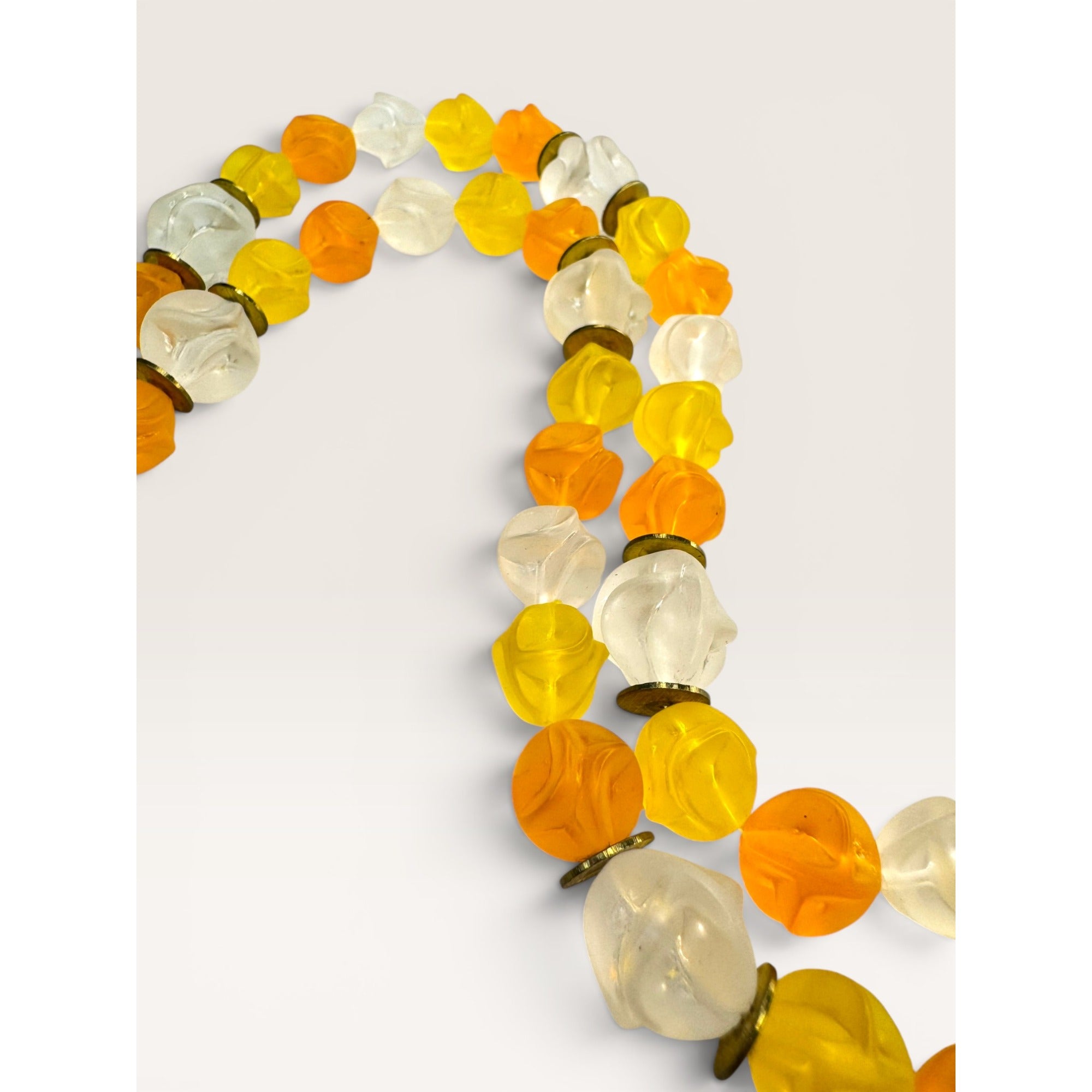 1960s Western Germany Yellow Orange Clear Plastic Bead Strand Necklace 35"