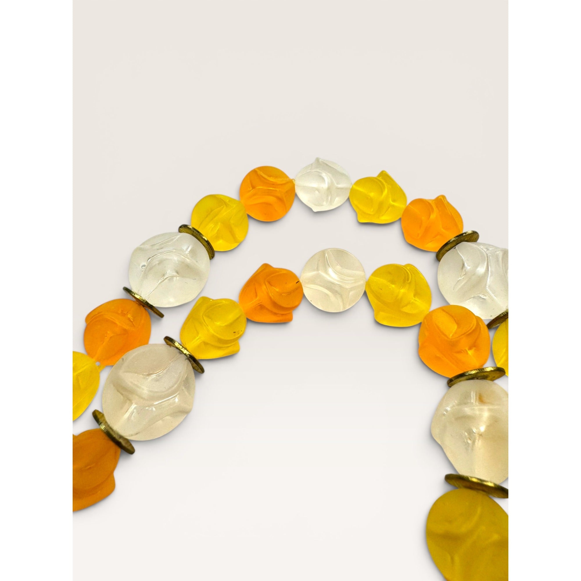 1960s Western Germany Yellow Orange Clear Plastic Bead Strand Necklace 35"