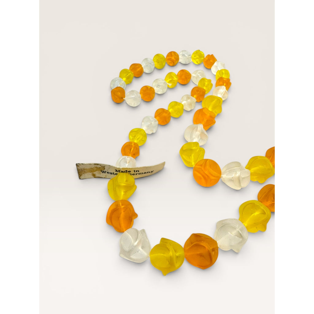 1960s Western Germany Yellow Orange Clear Plastic Bead Strand Necklace 35"