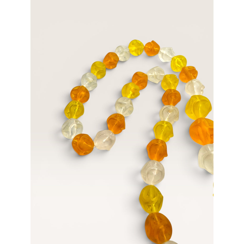 1960s Western Germany Yellow Orange Clear Plastic Bead Strand Necklace 35"