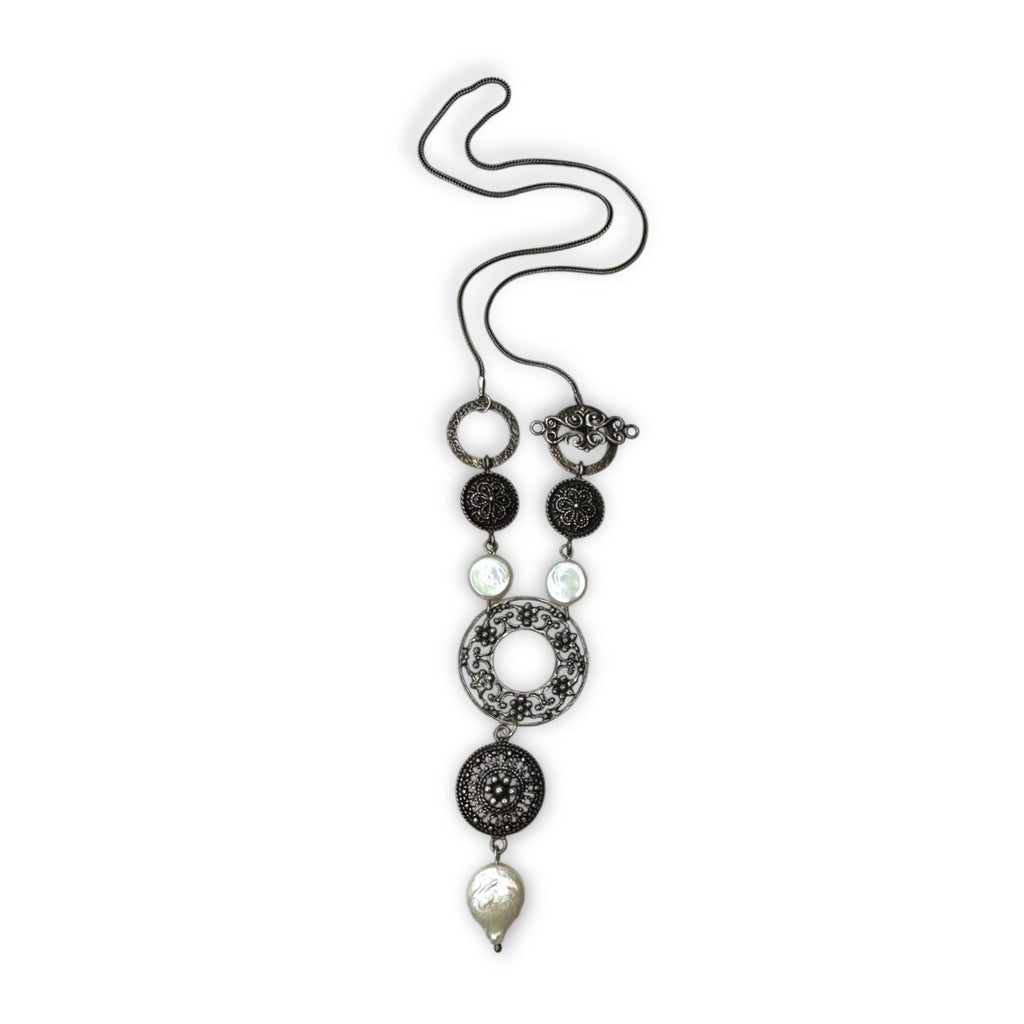 Neta Wolpe Handmade Coin Pearl Sterling Silver Necklace