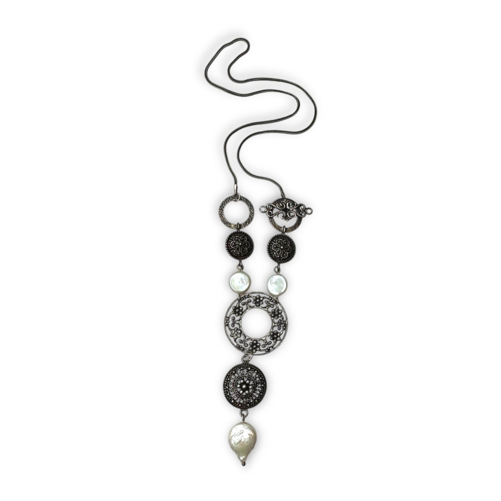 Neta Wolpe Handmade Coin Pearl Sterling Silver Necklace