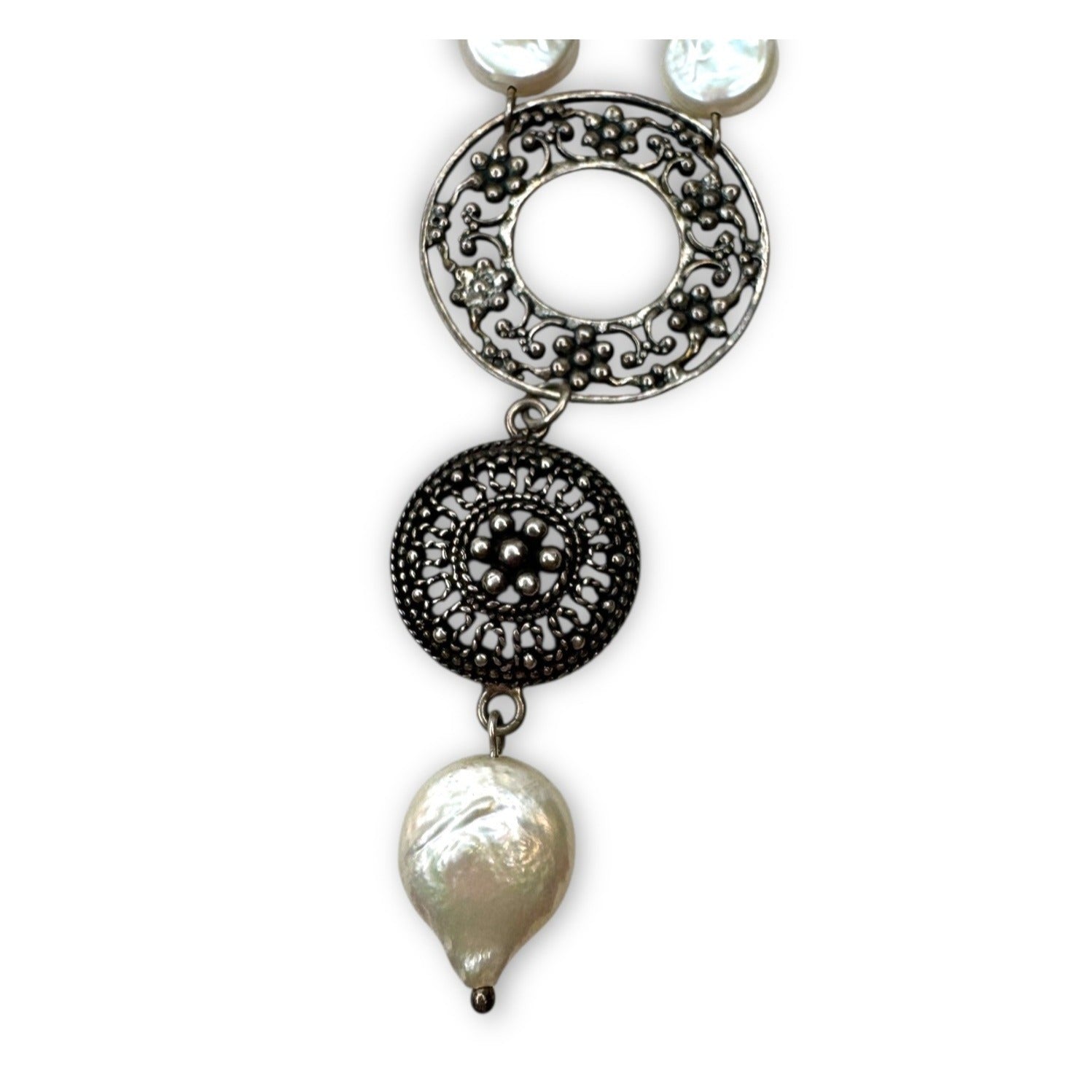 Neta Wolpe Handmade Coin Pearl Sterling Silver Necklace