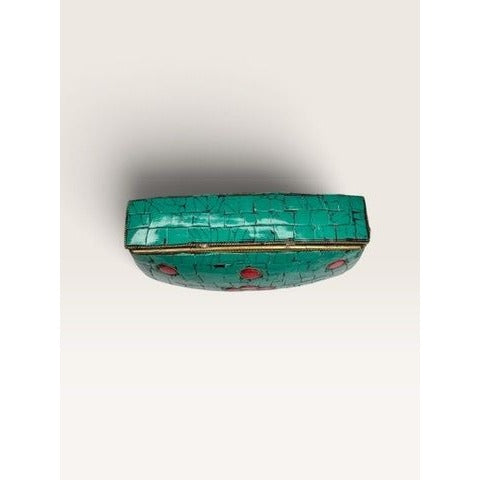 Antik Kraft Amoli Mosaic Stone Metal Clutch Crossbody Bag Turquoise Red Gold Good