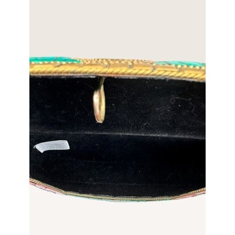 Antik Kraft Amoli Mosaic Stone Metal Clutch Crossbody Bag Turquoise Red Gold Good