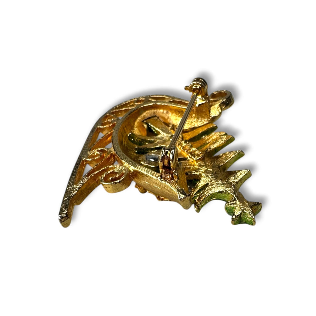 Mylu Vintage Sleigh Christmas Tree Brooch Crystals 1.75" Gold Tone