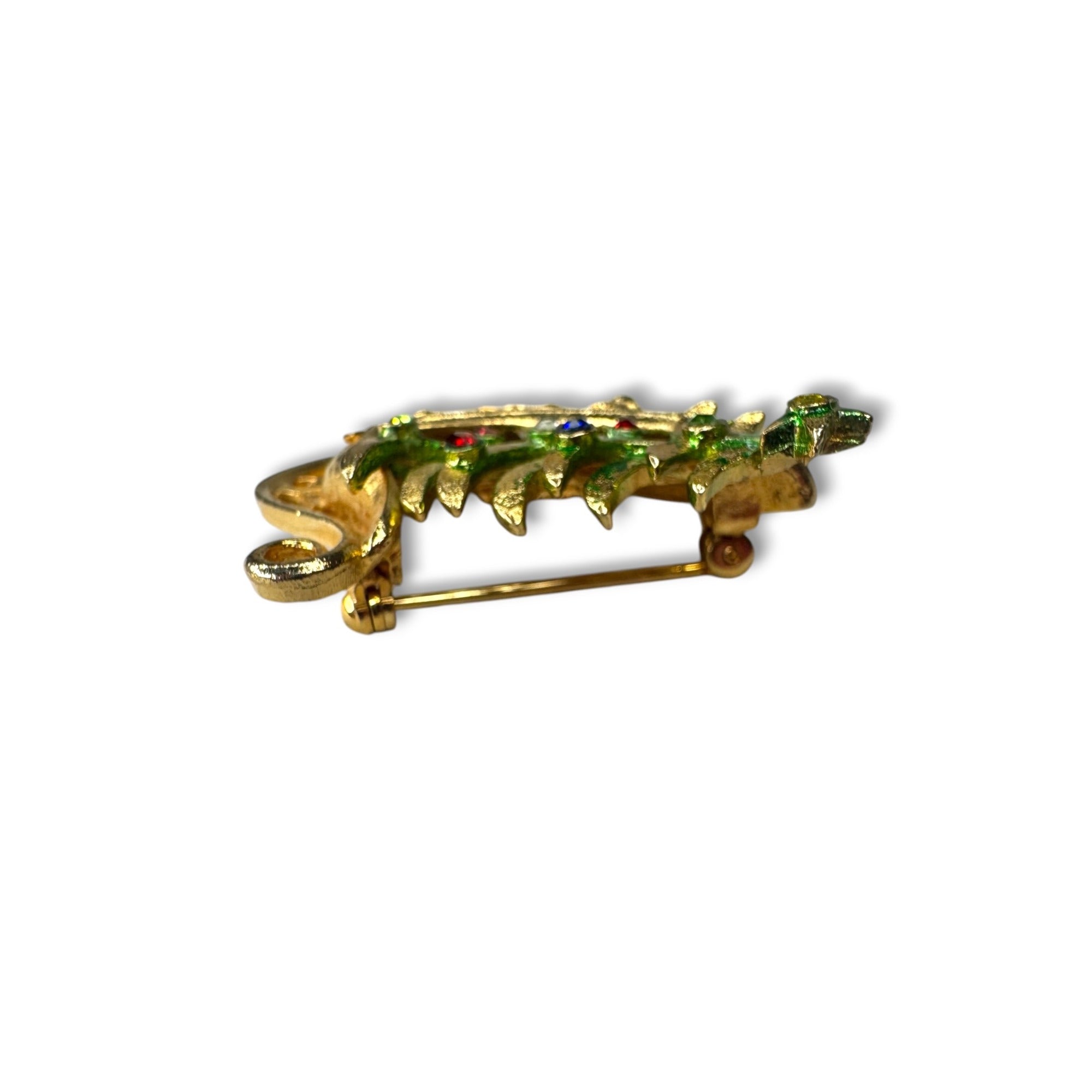Mylu Vintage Sleigh Christmas Tree Brooch Crystals 1.75" Gold Tone