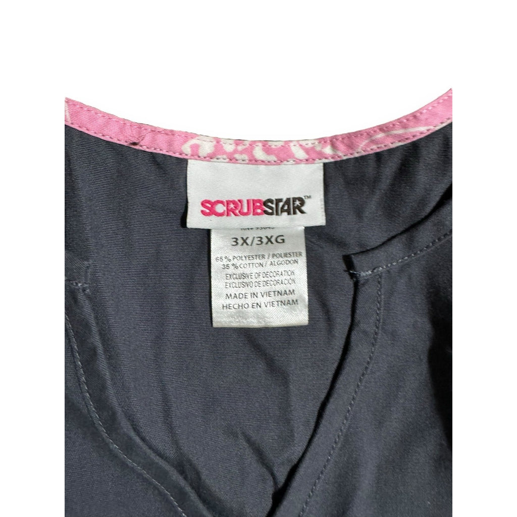 Scrubstar Breast Cancer Gray Hope Pink Ribbon Short Sleeve Scrub Top 3X