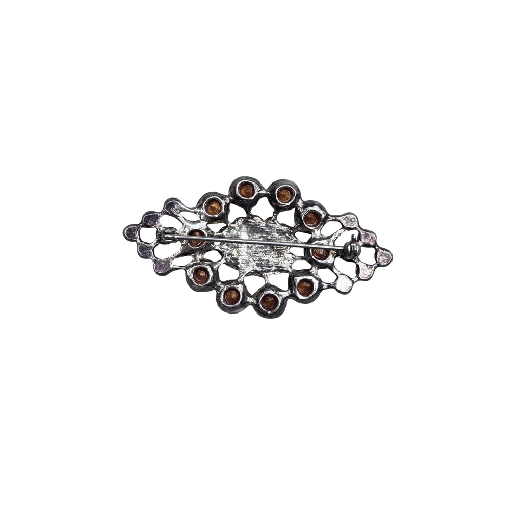 Vintage Unsigned AB Crystal Openwork Brooch Silvertone 2.43”