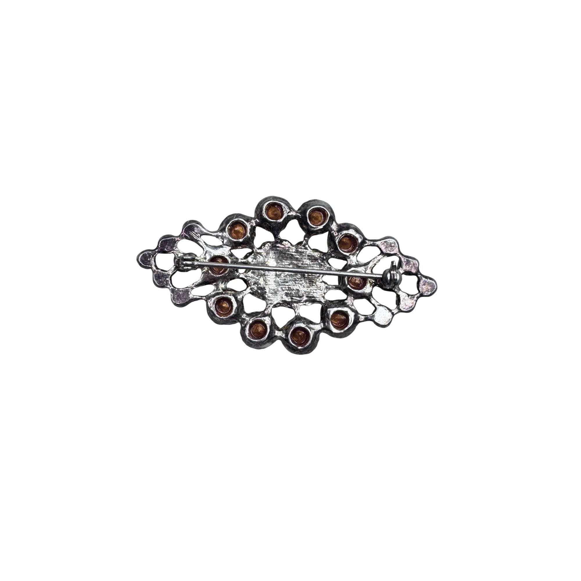 Vintage Unsigned AB Crystal Openwork Brooch Silvertone 2.43”