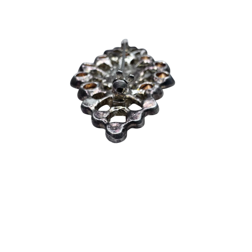 Vintage Unsigned AB Crystal Openwork Brooch Silvertone 2.43”
