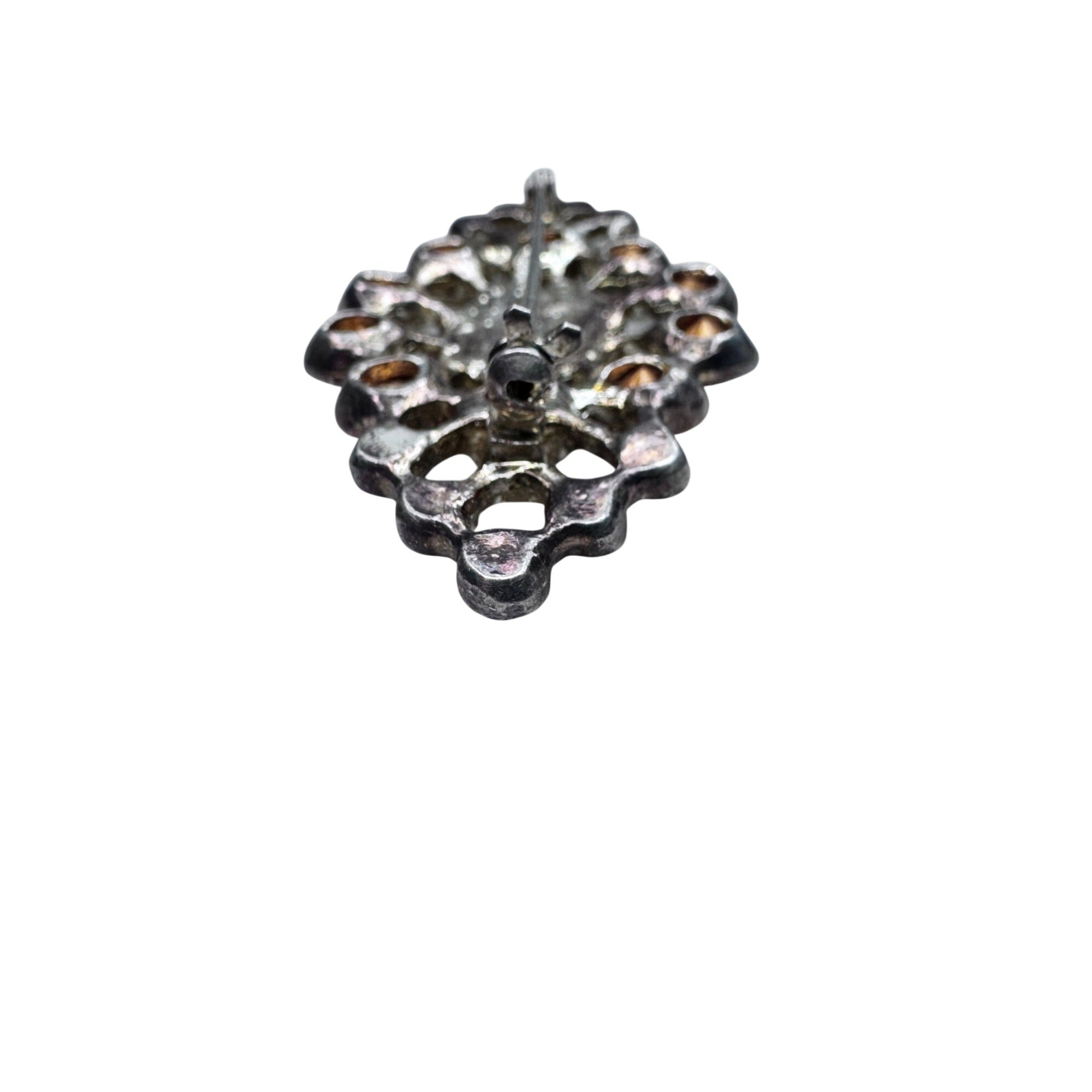 Vintage Unsigned AB Crystal Openwork Brooch Silvertone 2.43”