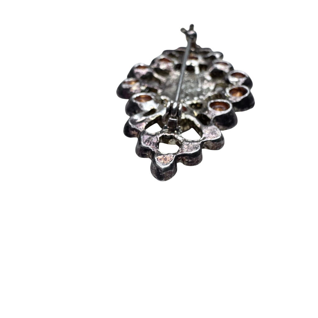 Vintage Unsigned AB Crystal Openwork Brooch Silvertone 2.43”