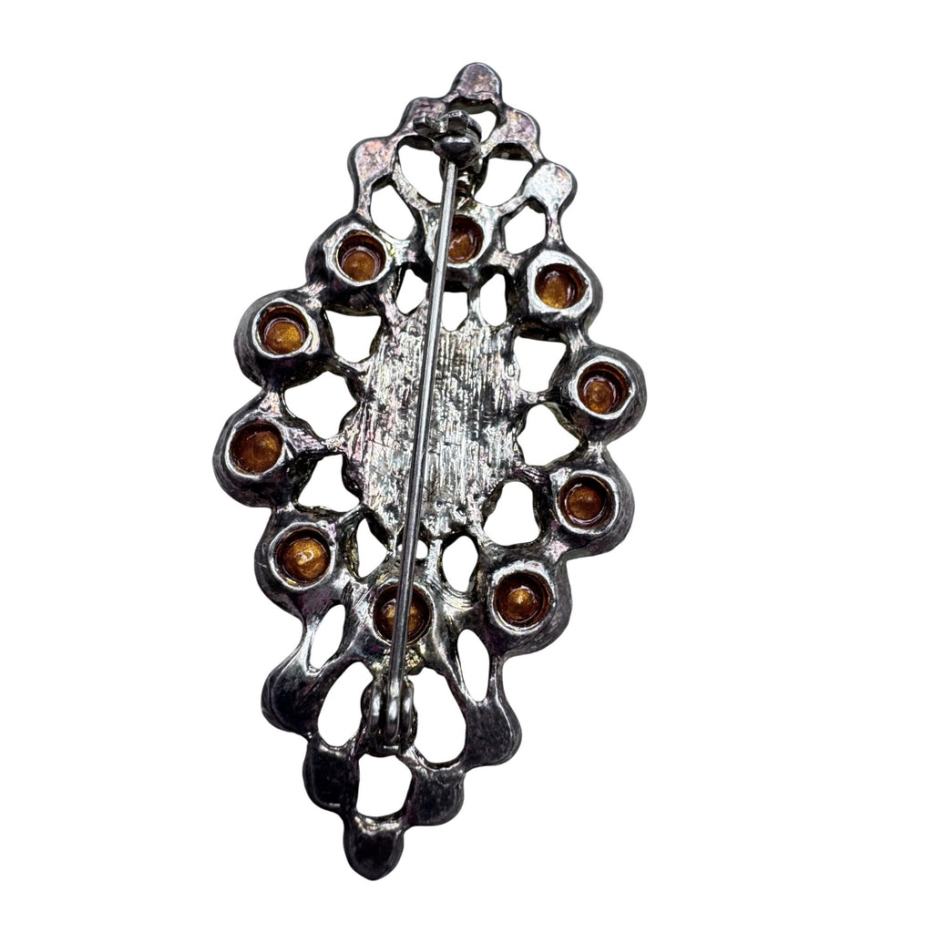 Vintage Unsigned AB Crystal Openwork Brooch Silvertone 2.43”