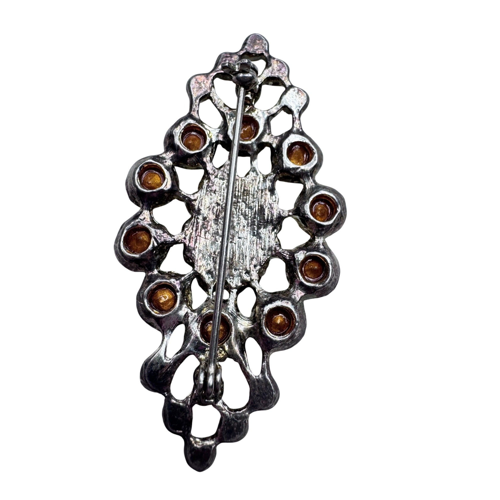 Vintage Unsigned AB Crystal Openwork Brooch Silvertone 2.43”