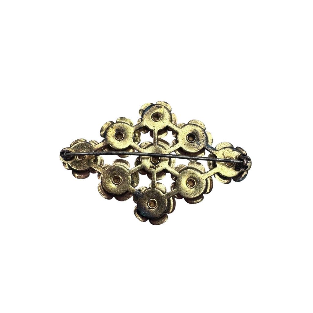 Vintage Unsigned Floral Cluster Brooch Pink Glass Cabochon Gold Tone 2.32”