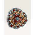 Premier Designs Blue Red Beaded Rose Openwork Brooch Pendant 1.78" Vintage