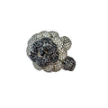 Vintage Pave Crystal Flower Brooch Black Clear Silver Tone 1980s